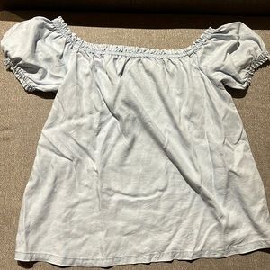 Off the shoulder flowy top in light chambray